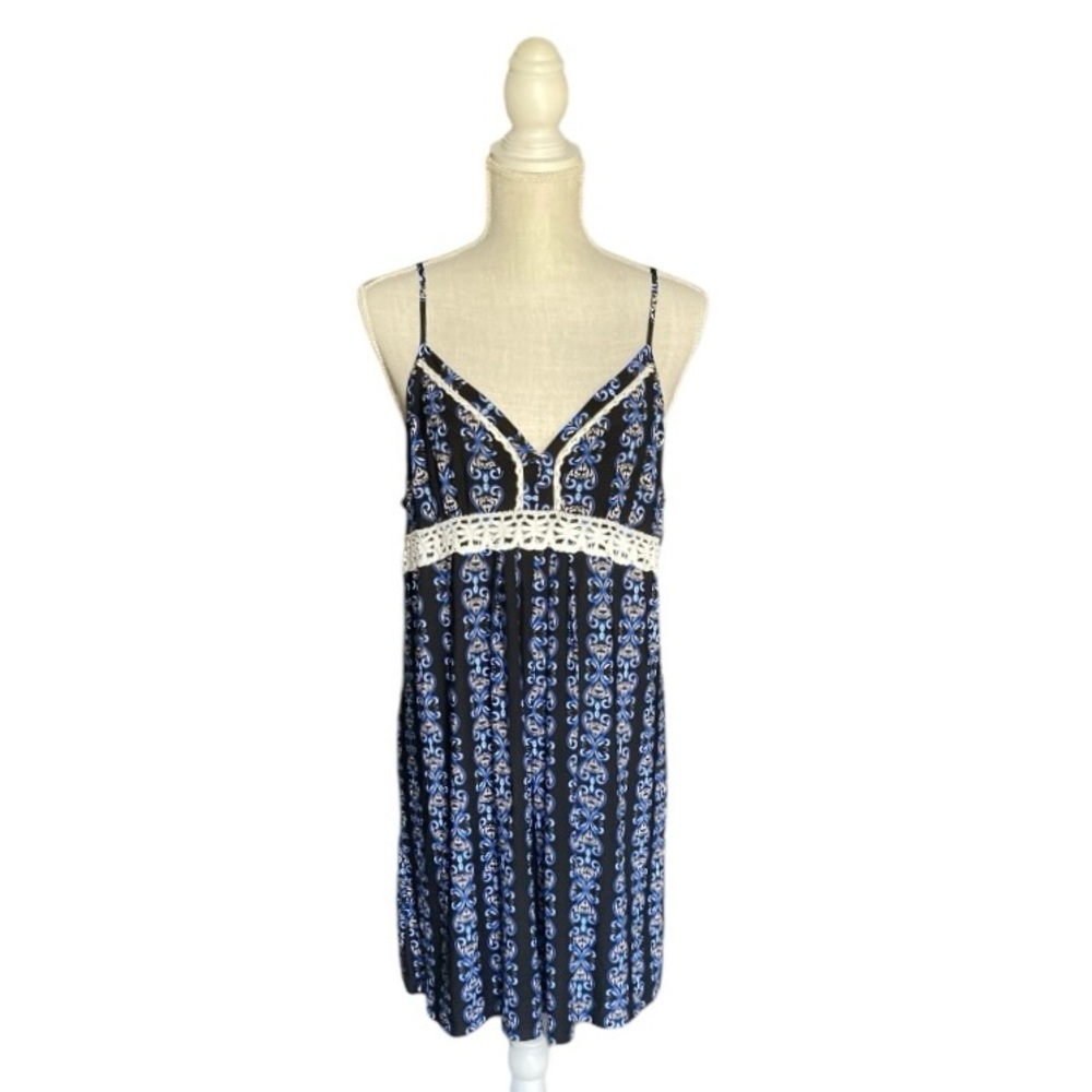 Studio Donatella Womens Size XL Black Blue with White Lace Chemise Nightgown